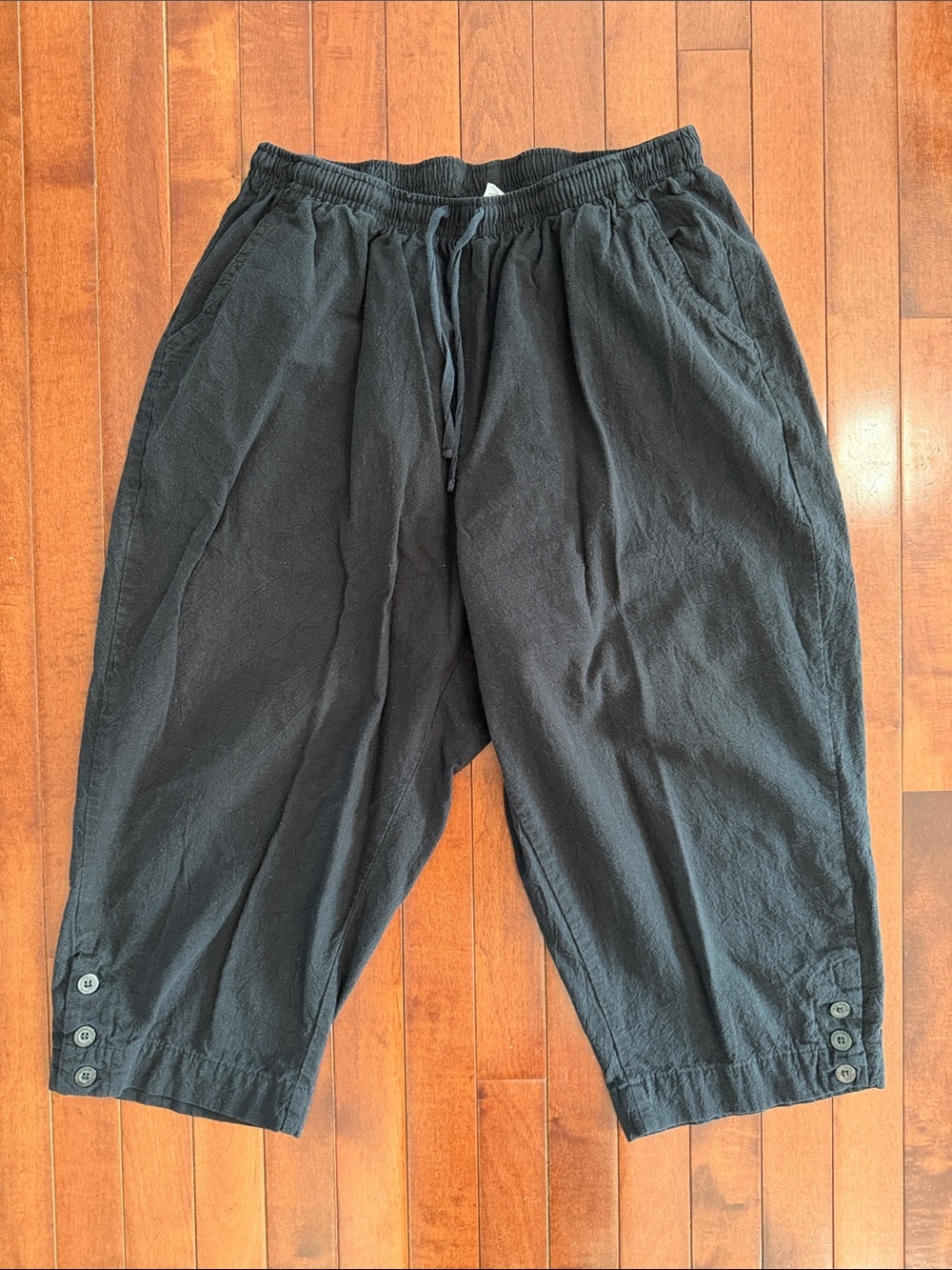 Cathy Daniels Black Elastic Waist Drawstring Cotton Capri Pants Size 1X